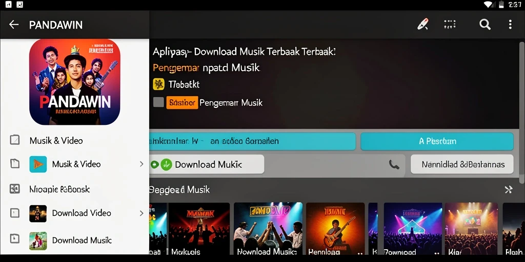 Antarmuka aplikasi Download Musik PANDAWIN yang ramah pengguna.